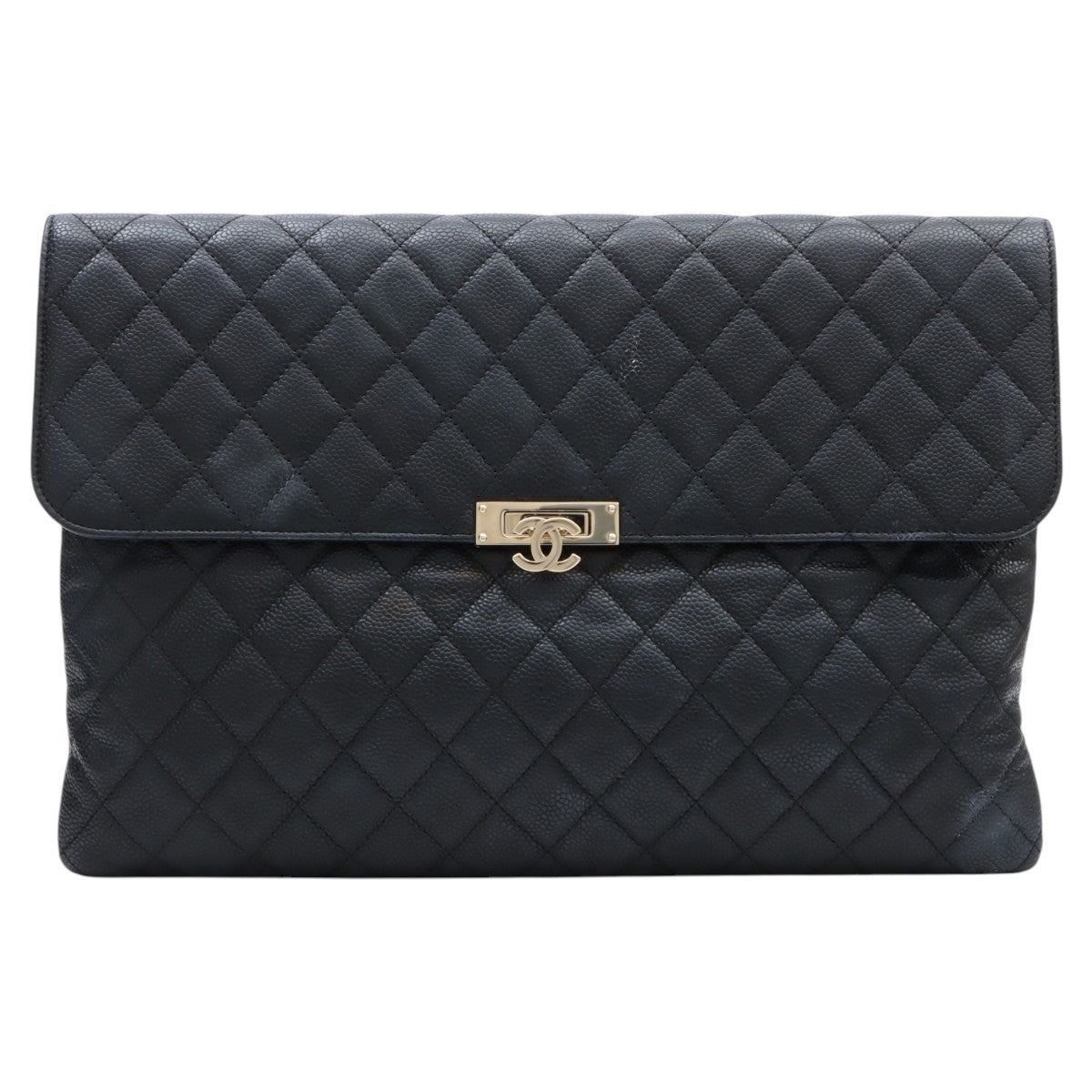2017 Caviar Skin CC Mark Plate Clutch Bag Black