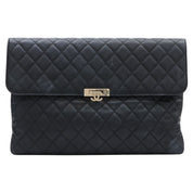 2017 Caviar Skin CC Mark Plate Clutch Bag Black