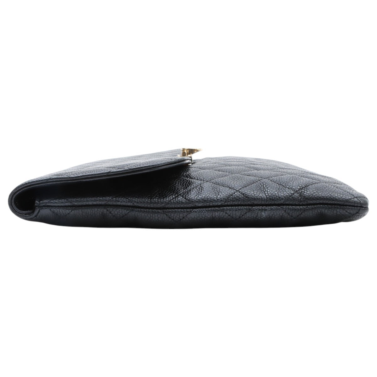 2017 Caviar Skin CC Mark Plate Clutch Bag Black