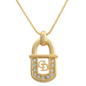 Rhinestone Logo Padlock Motif Necklace Gold