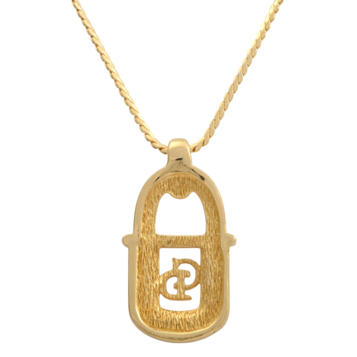 Rhinestone Logo Padlock Motif Necklace Gold