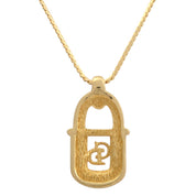Rhinestone Logo Padlock Motif Necklace Gold