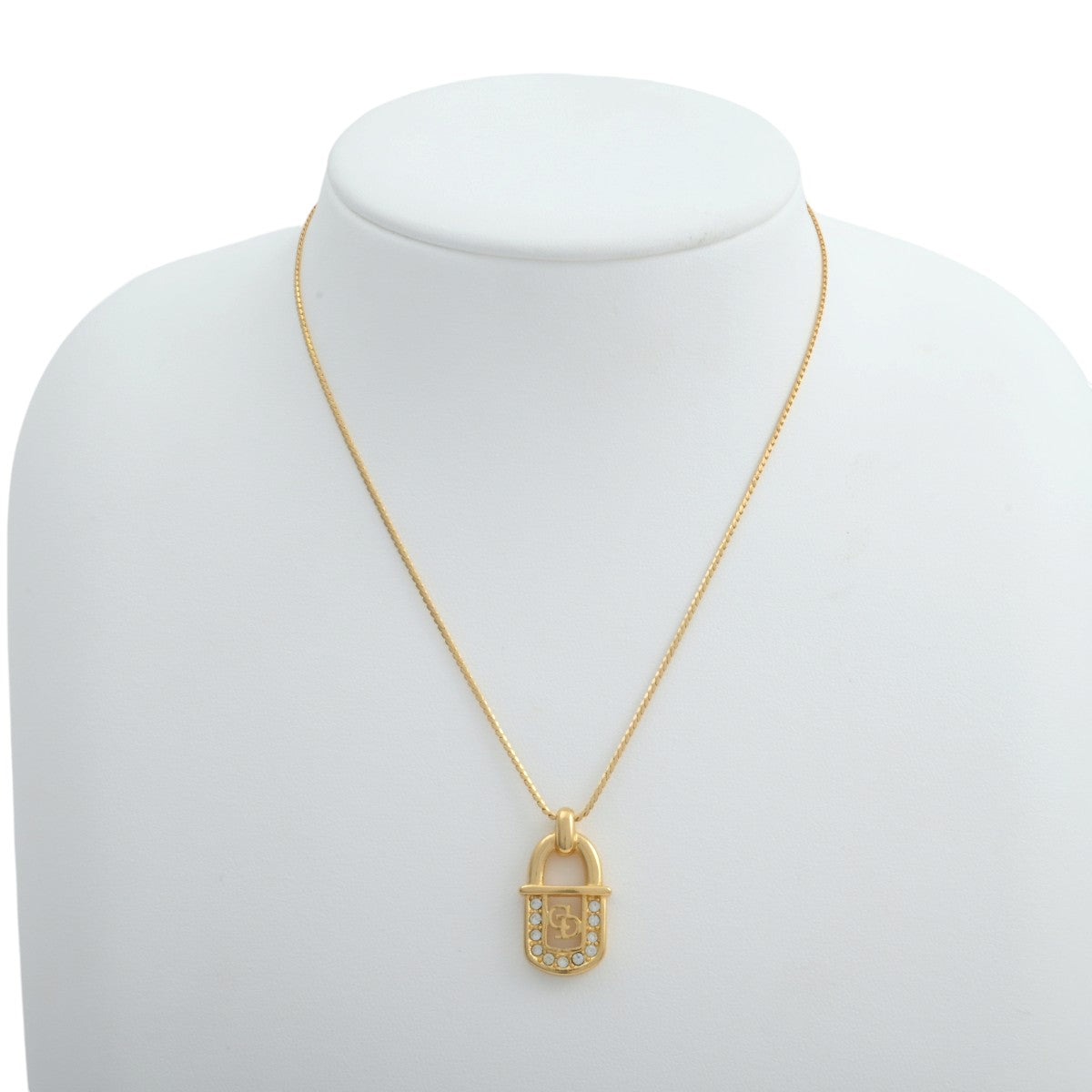 Rhinestone Logo Padlock Motif Necklace Gold