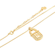 Rhinestone Logo Padlock Motif Necklace Gold