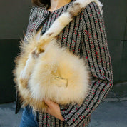 Fur FF Logo Plate Shoulder Bag Beige/Brown