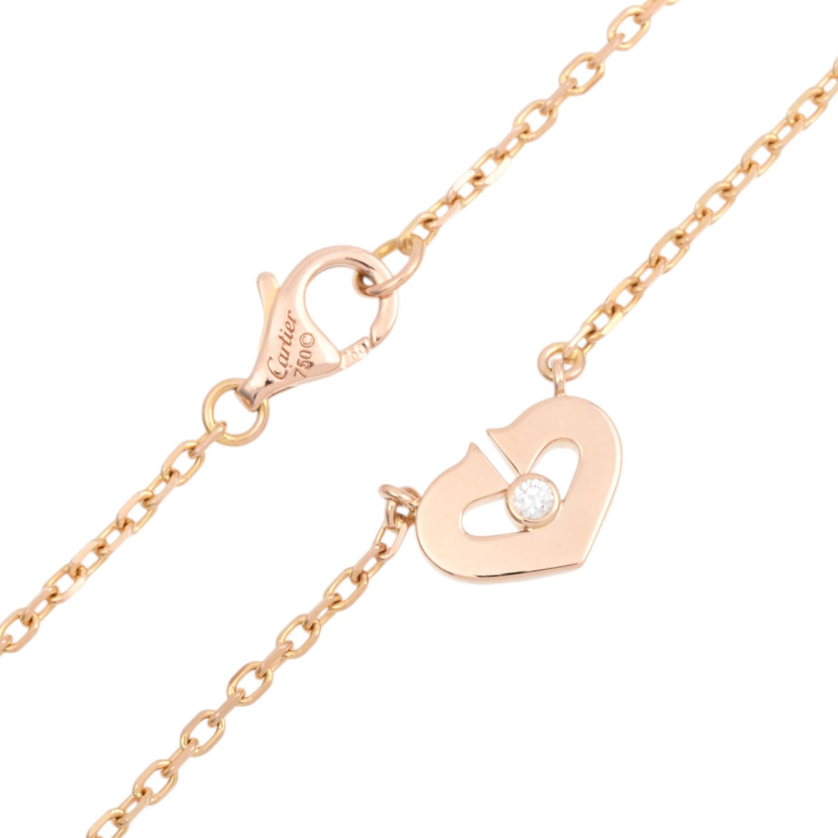 18K Diamond C Heart Necklace Pink Gold
