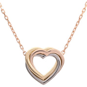 18K Trinity Heart Necklace Yellow Gold/Pink Gold/White Gold