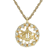 Rhinestone Circle Emblem Logo Plate Necklace Gold