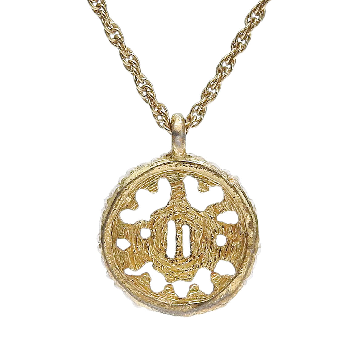 Rhinestone Circle Emblem Logo Plate Necklace Gold