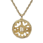 Rhinestone Circle Emblem Logo Plate Necklace Gold