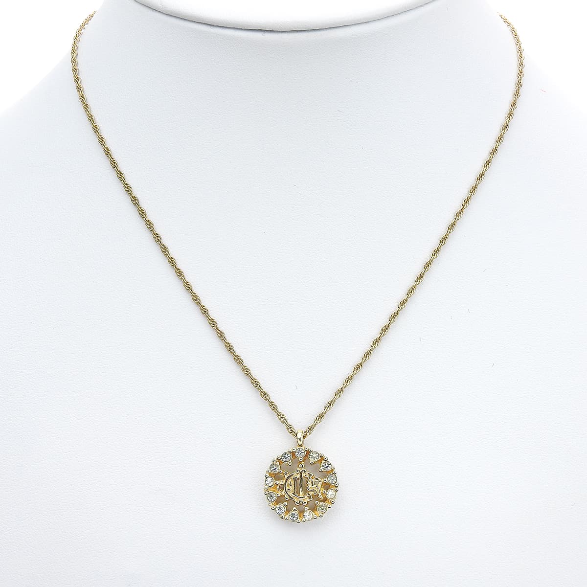Rhinestone Circle Emblem Logo Plate Necklace Gold