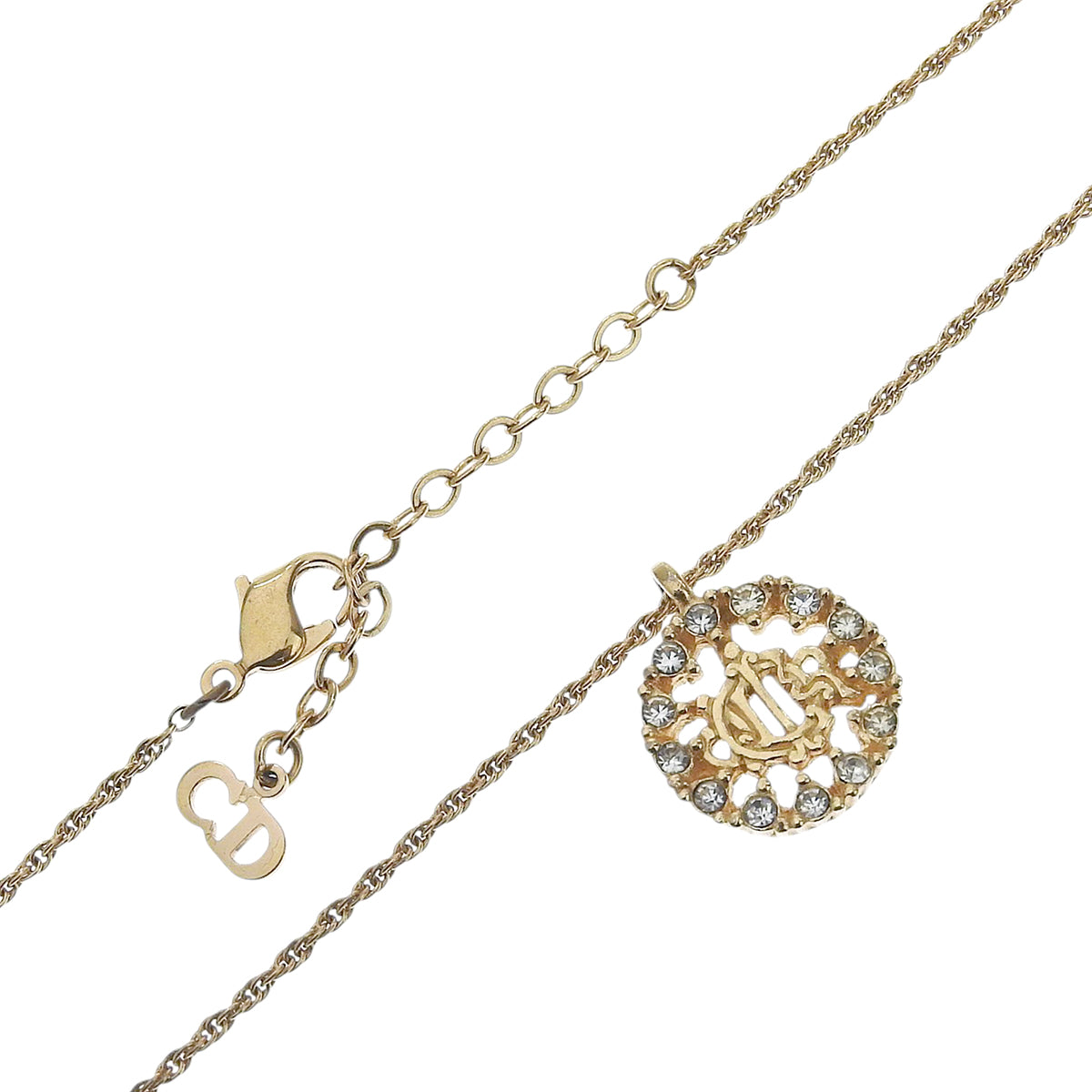 Rhinestone Circle Emblem Logo Plate Necklace Gold