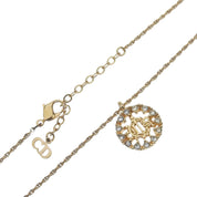 Rhinestone Circle Emblem Logo Plate Necklace Gold