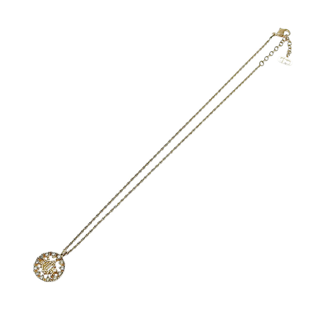 Rhinestone Circle Emblem Logo Plate Necklace Gold