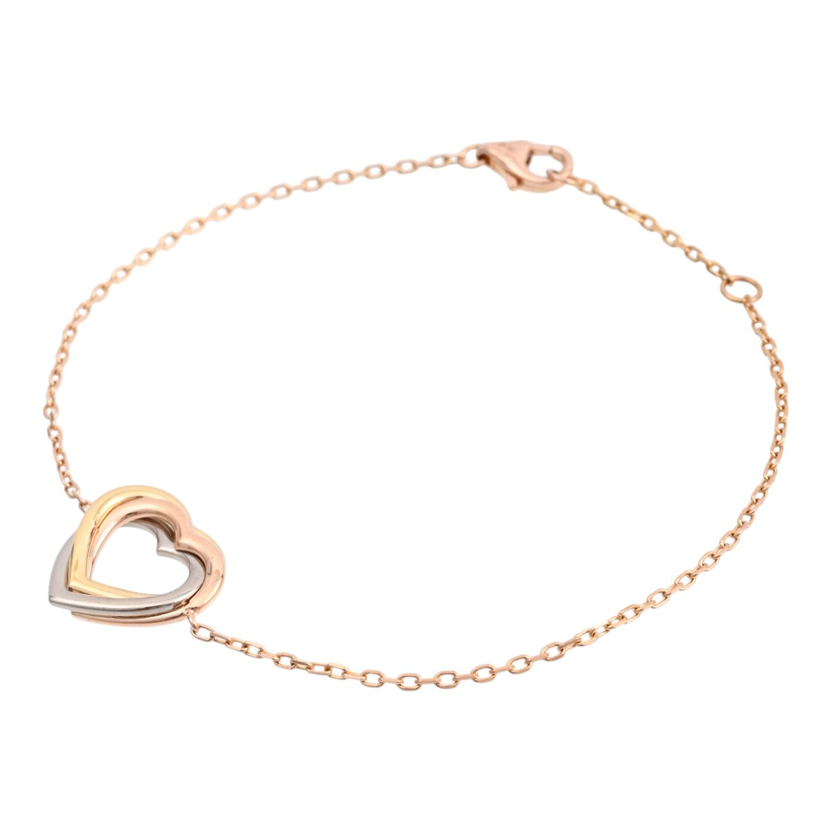 18K Trinity Heart Bracelet Yellow Gold/Pink Gold/White Gold