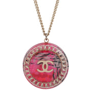 2014 Tweed Motif Circle CC Logo Necklace Gold/Pink