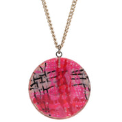 2014 Tweed Motif Circle CC Logo Necklace Gold/Pink