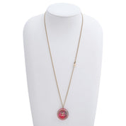 2014 Tweed Motif Circle CC Logo Necklace Gold/Pink
