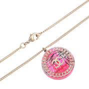 2014 Tweed Motif Circle CC Logo Necklace Gold/Pink