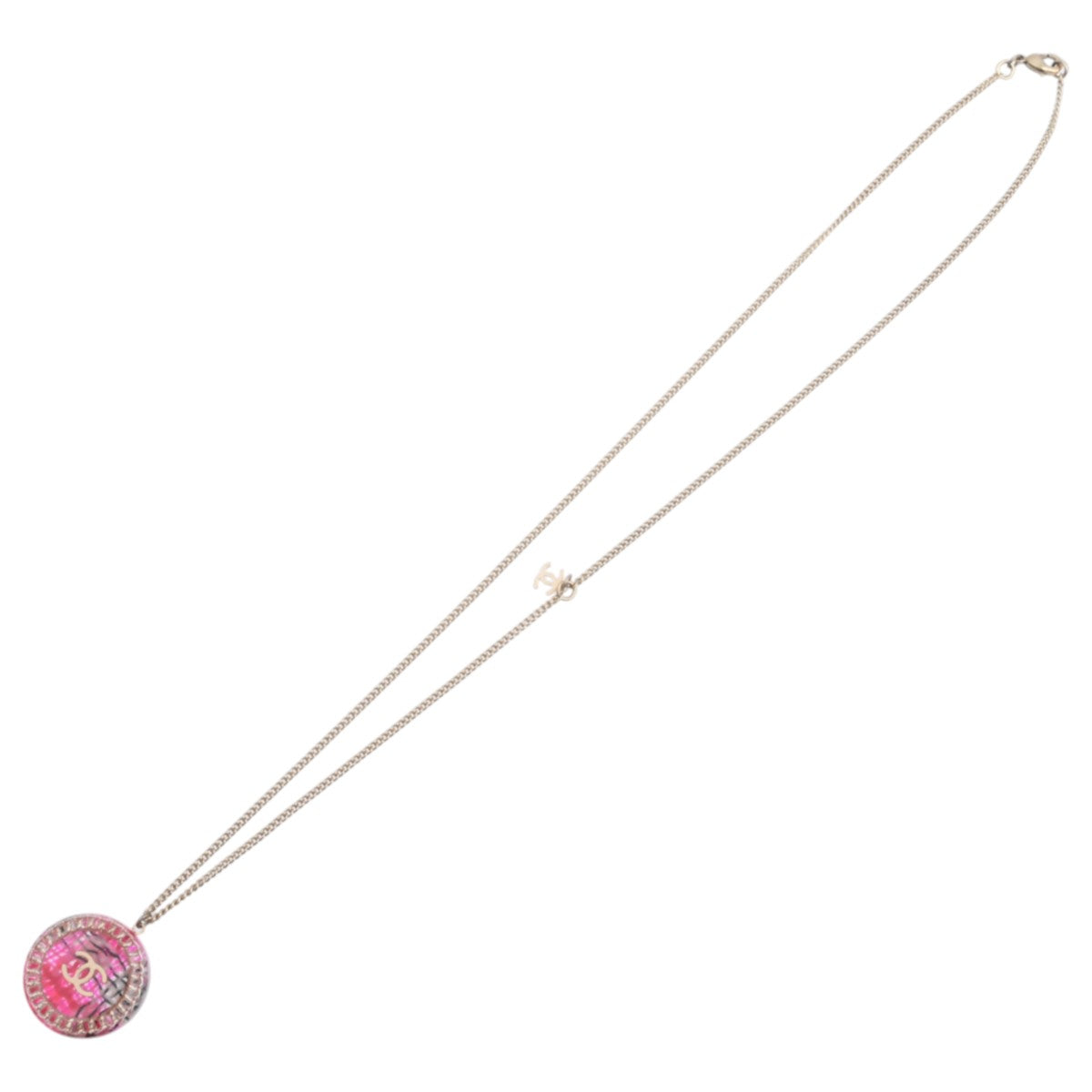 2014 Tweed Motif Circle CC Logo Necklace Gold/Pink