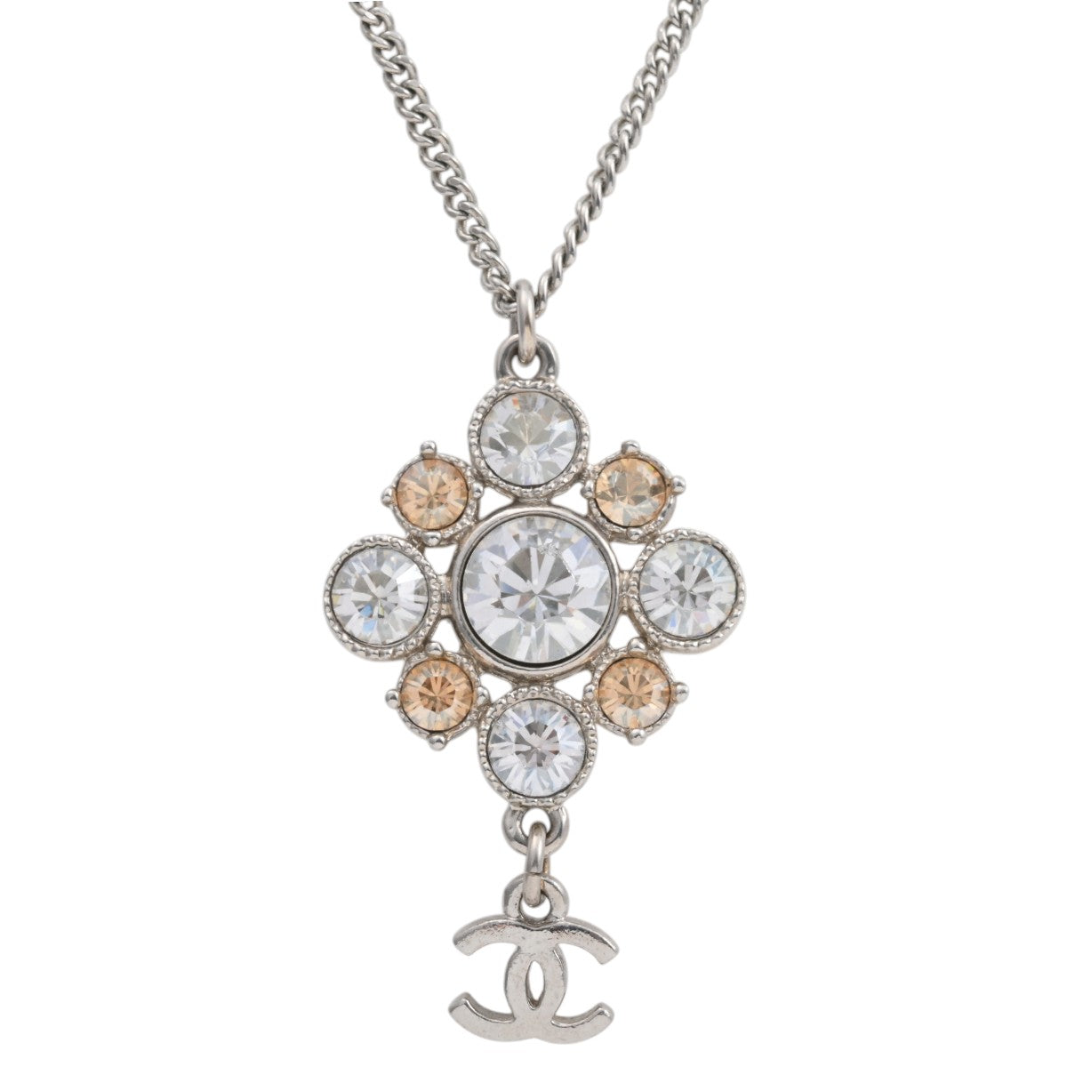 2010 Rhinestone Diamond Motif CC Logo Swing Necklace Silver