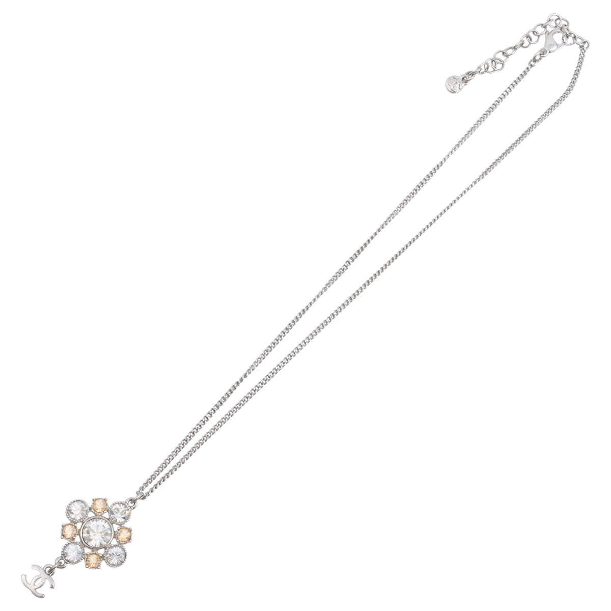 2010 Rhinestone Diamond Motif CC Logo Swing Necklace Silver