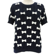 Ribbon motif short-sleeve top #40 Navy