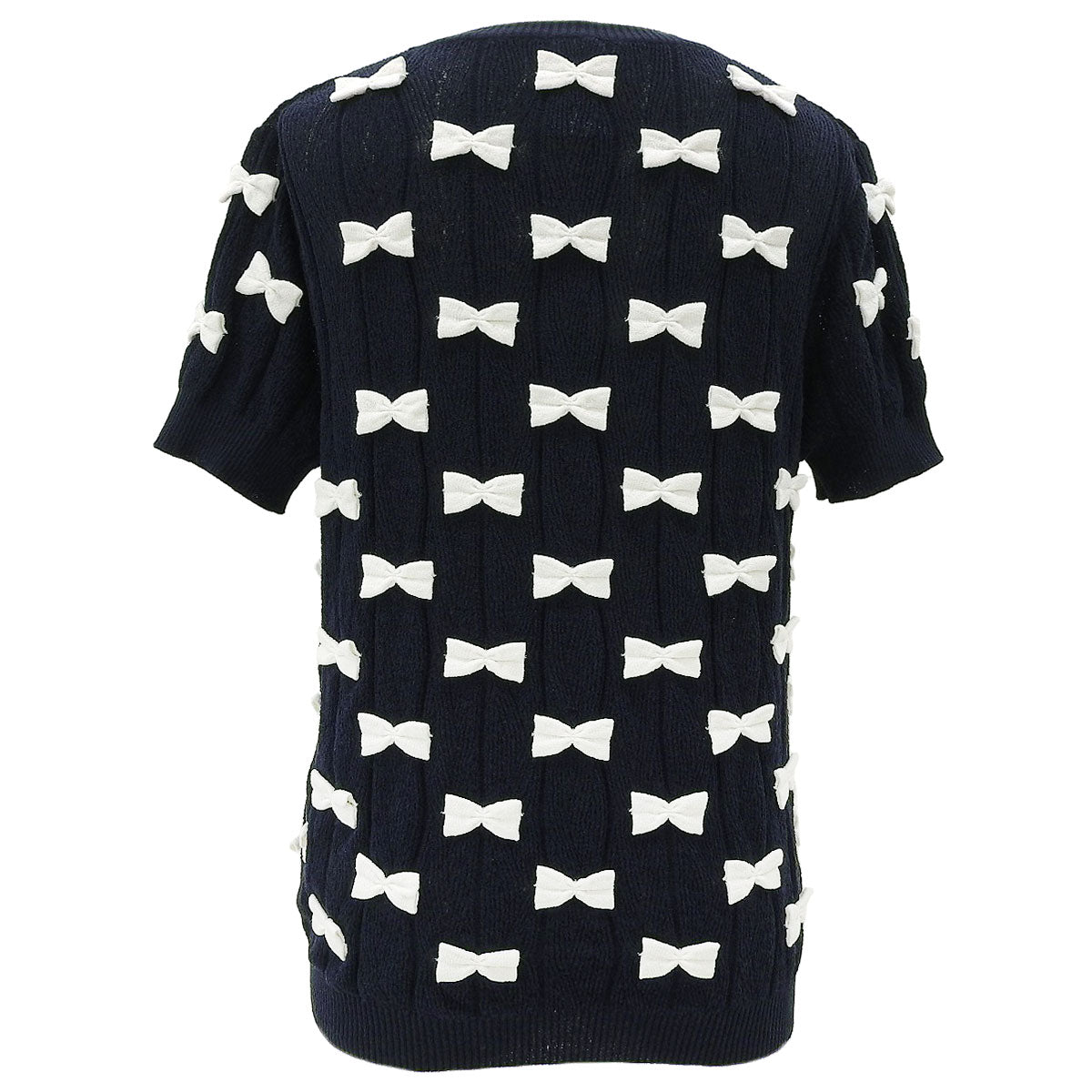 Ribbon motif short-sleeve top #40 Navy