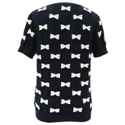 Ribbon motif short-sleeve top #40 Navy