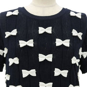 Ribbon motif short-sleeve top #40 Navy