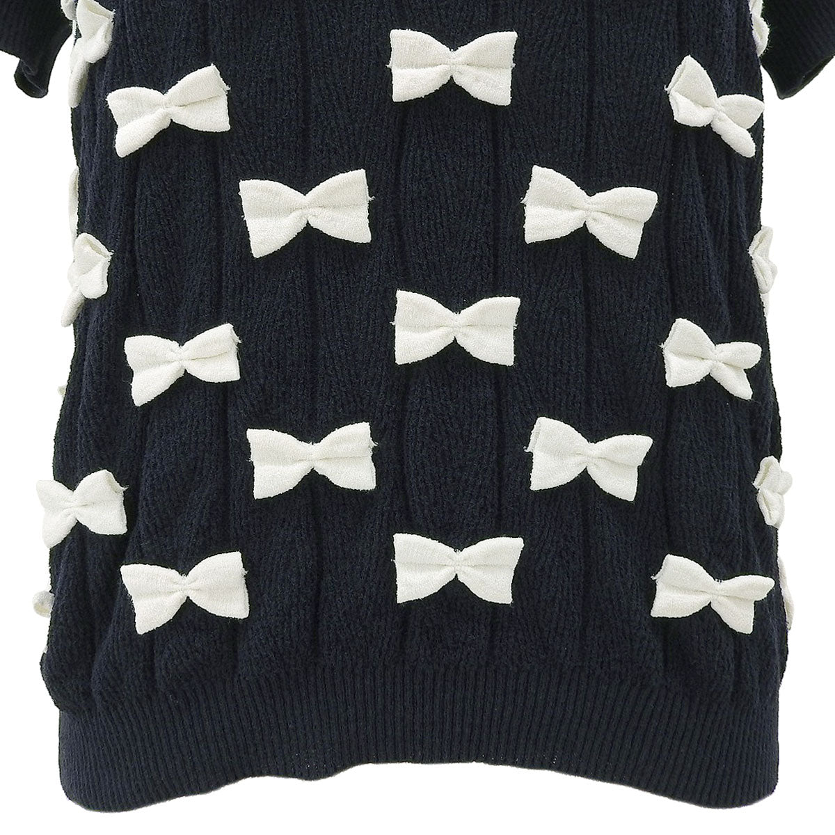 Ribbon motif short-sleeve top #40 Navy