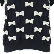Ribbon motif short-sleeve top #40 Navy