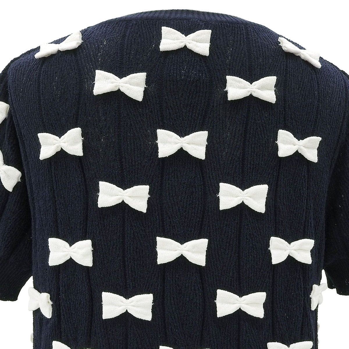 Ribbon motif short-sleeve top #40 Navy