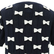 Ribbon motif short-sleeve top #40 Navy