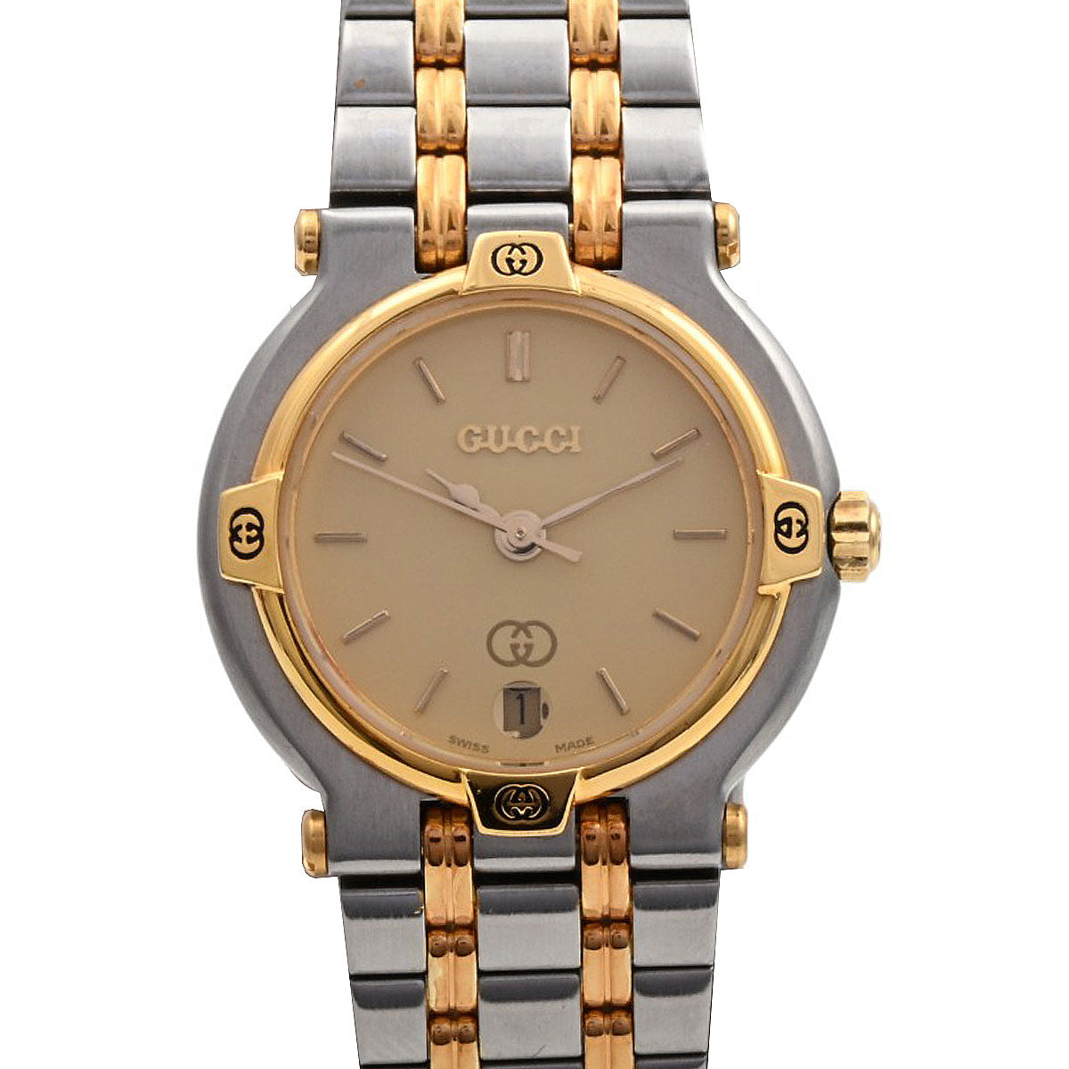 Round Logo Face Watch 9000L Quartz Champagne