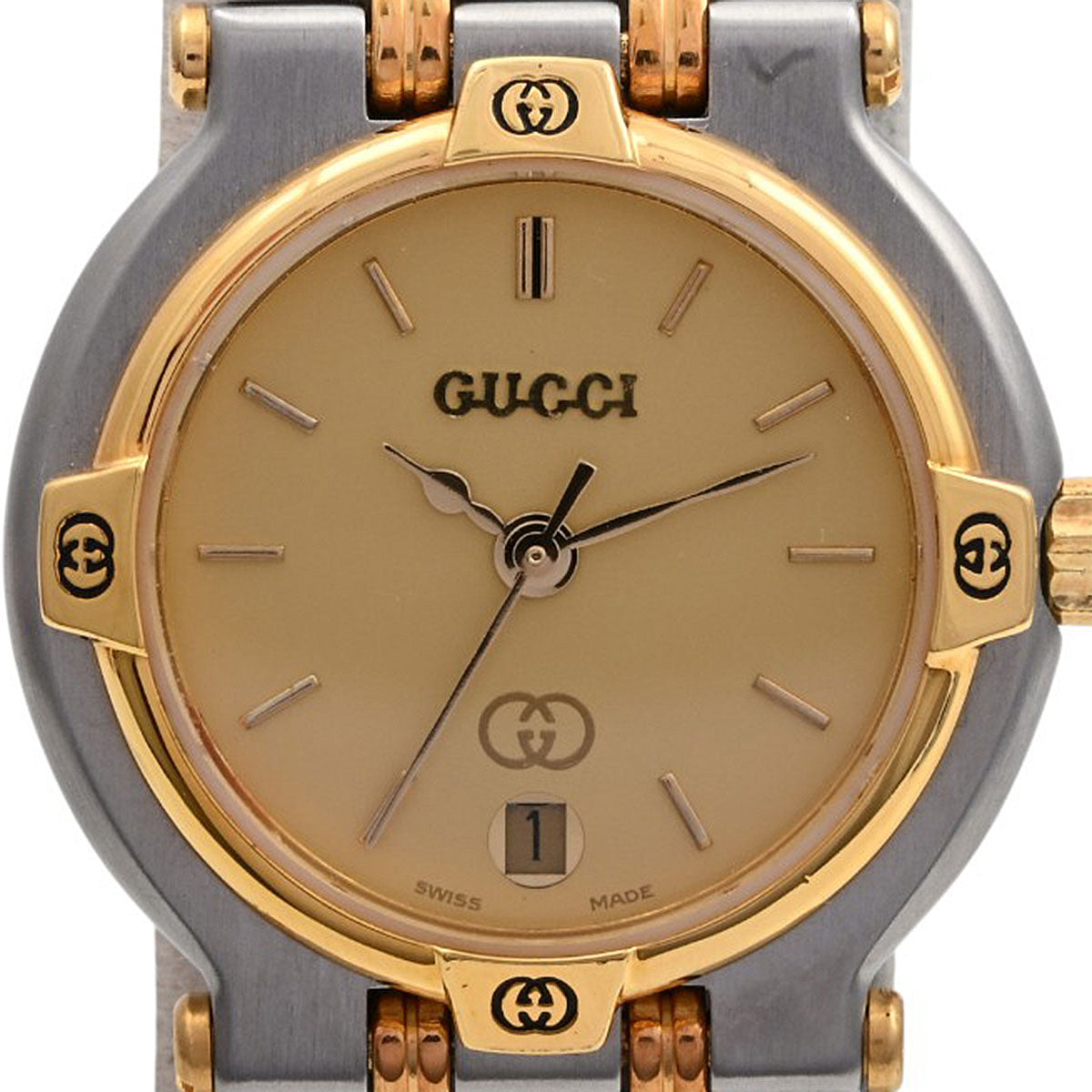 Round Logo Face Watch 9000L Quartz Champagne