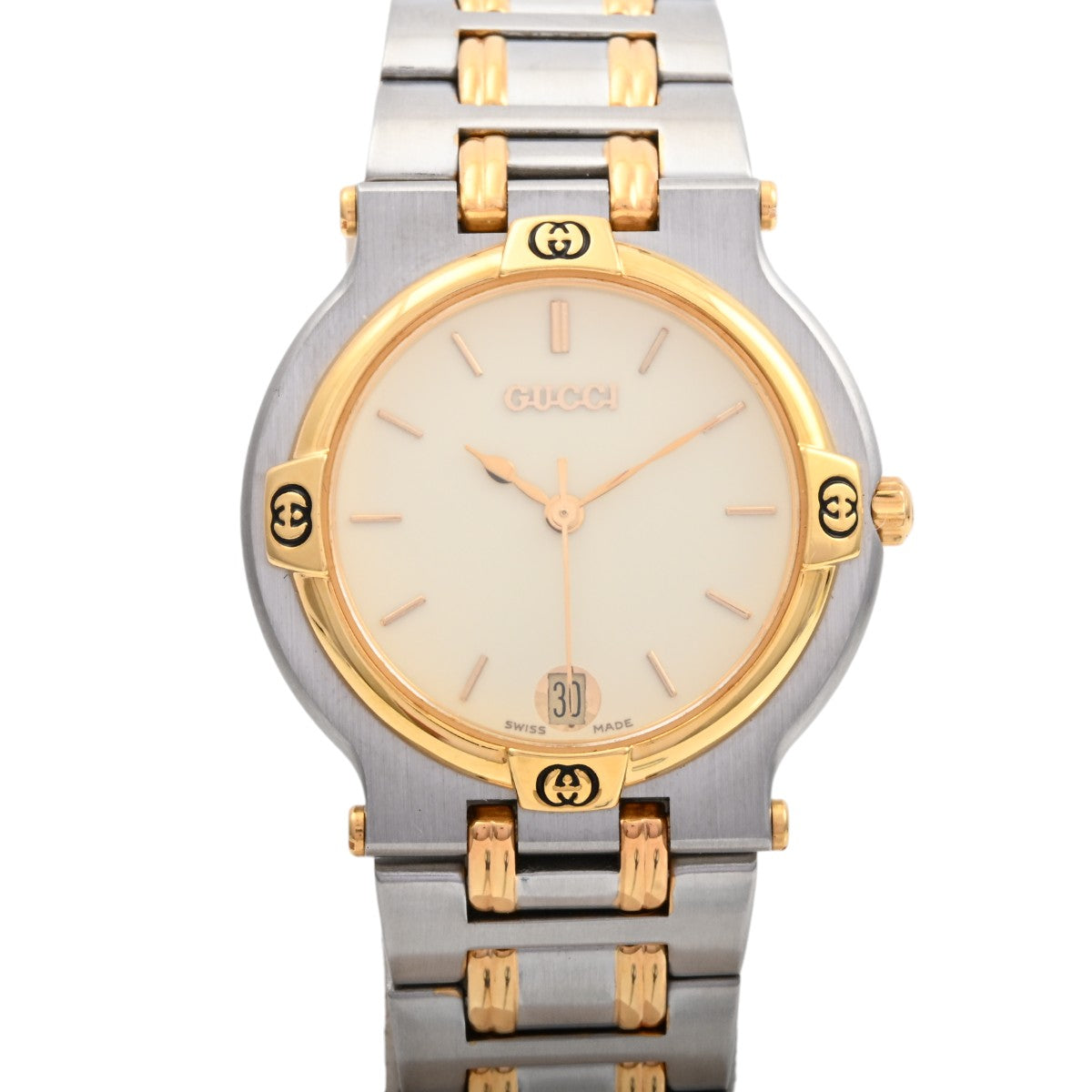 Round Logo Face Watch 9000M Quartz Ivory