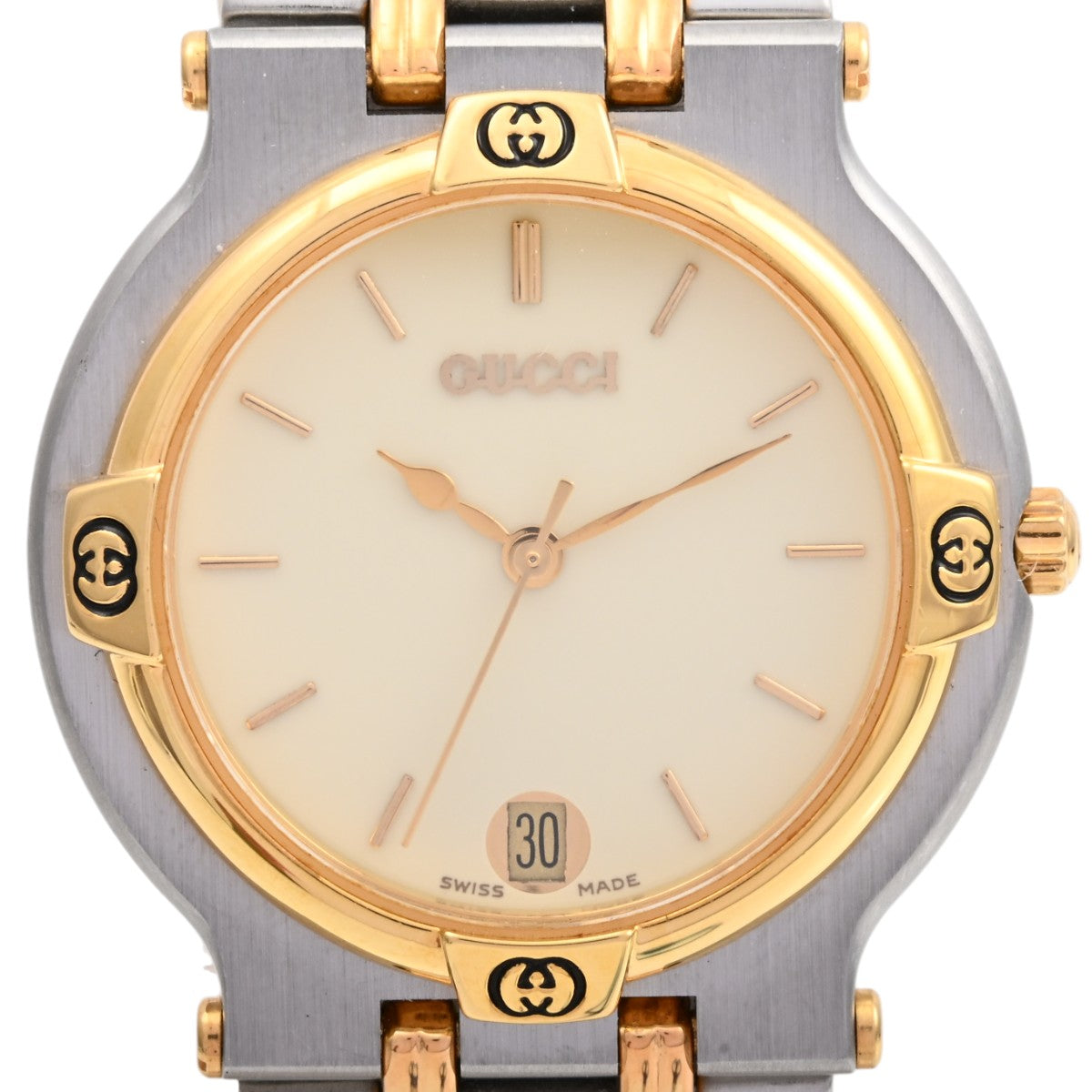 Round Logo Face Watch 9000M Quartz Ivory