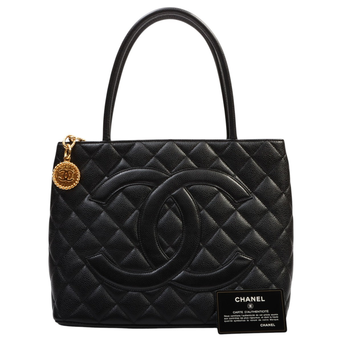 Black Caviar Leather CC Mark Stitch "Fukko" Tote Bag (circa 2000)