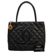 Black Caviar Leather CC Mark Stitch "Fukko" Tote Bag (circa 2000)