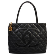 Black Caviar Leather CC Mark Stitch "Fukko" Tote Bag (circa 2000)