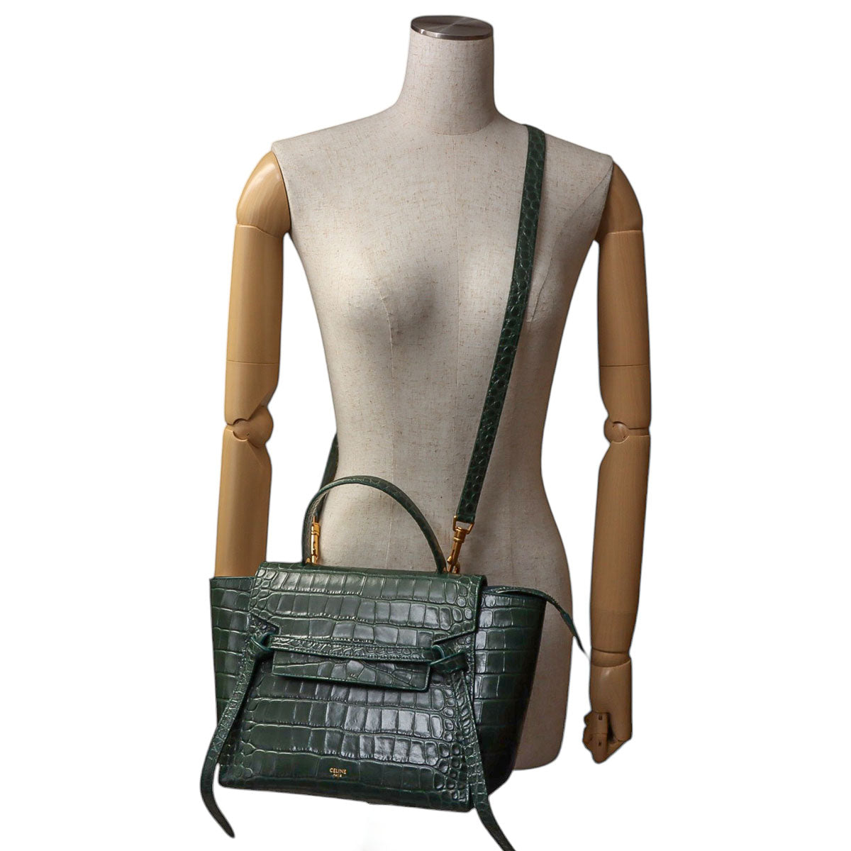 Croco-embossed belt bag micro green
