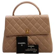 circa 1997 Caviar Skin CC Turn-lock Handbag Beige