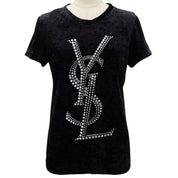 Velour Logo Rhinestone T-Shirt #S Black