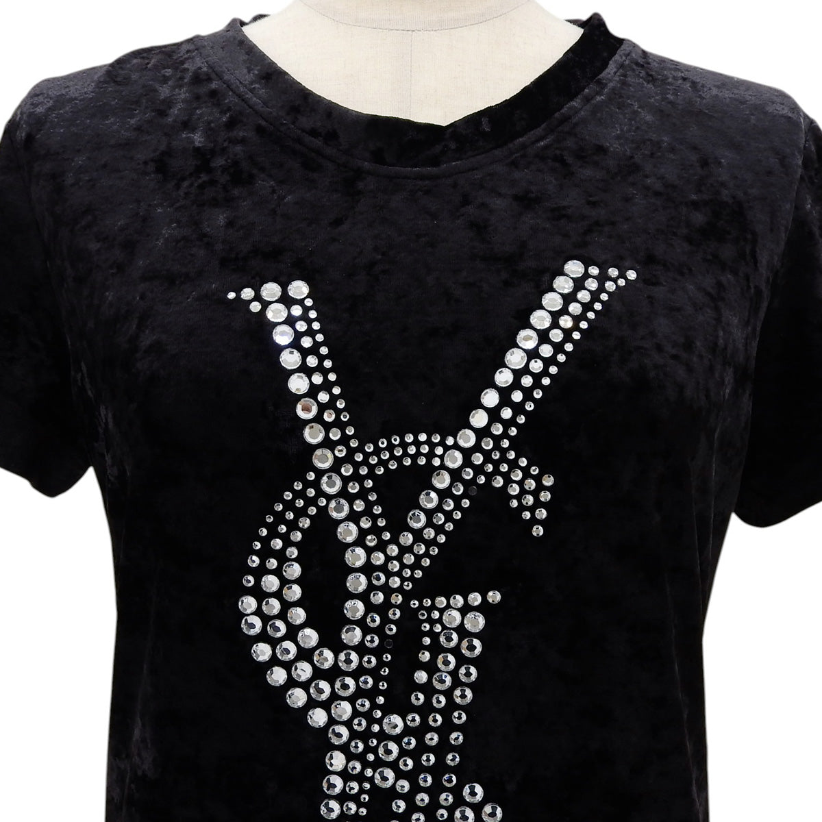 Velour Logo Rhinestone T-Shirt #S Black