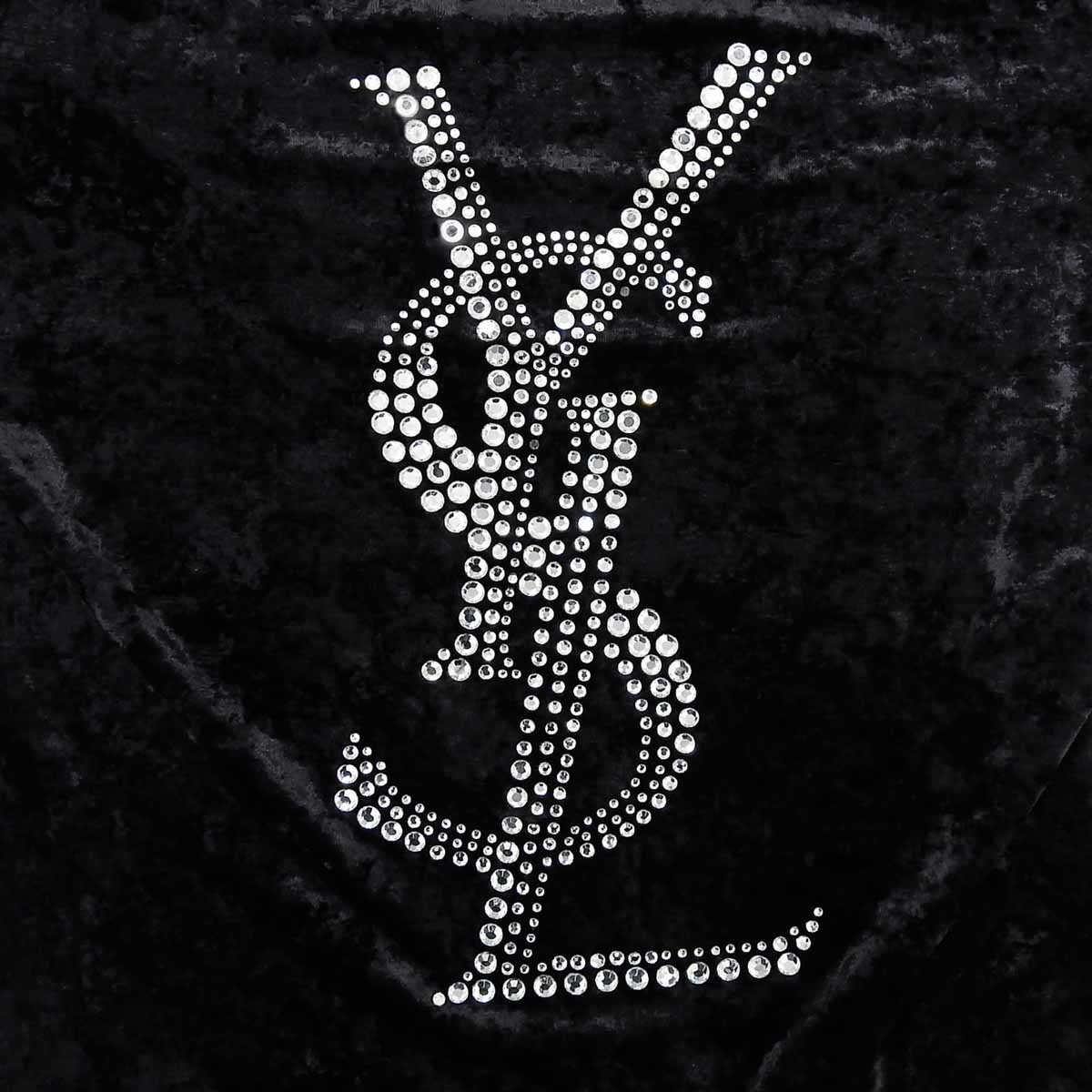 Velour Logo Rhinestone T-Shirt #S Black