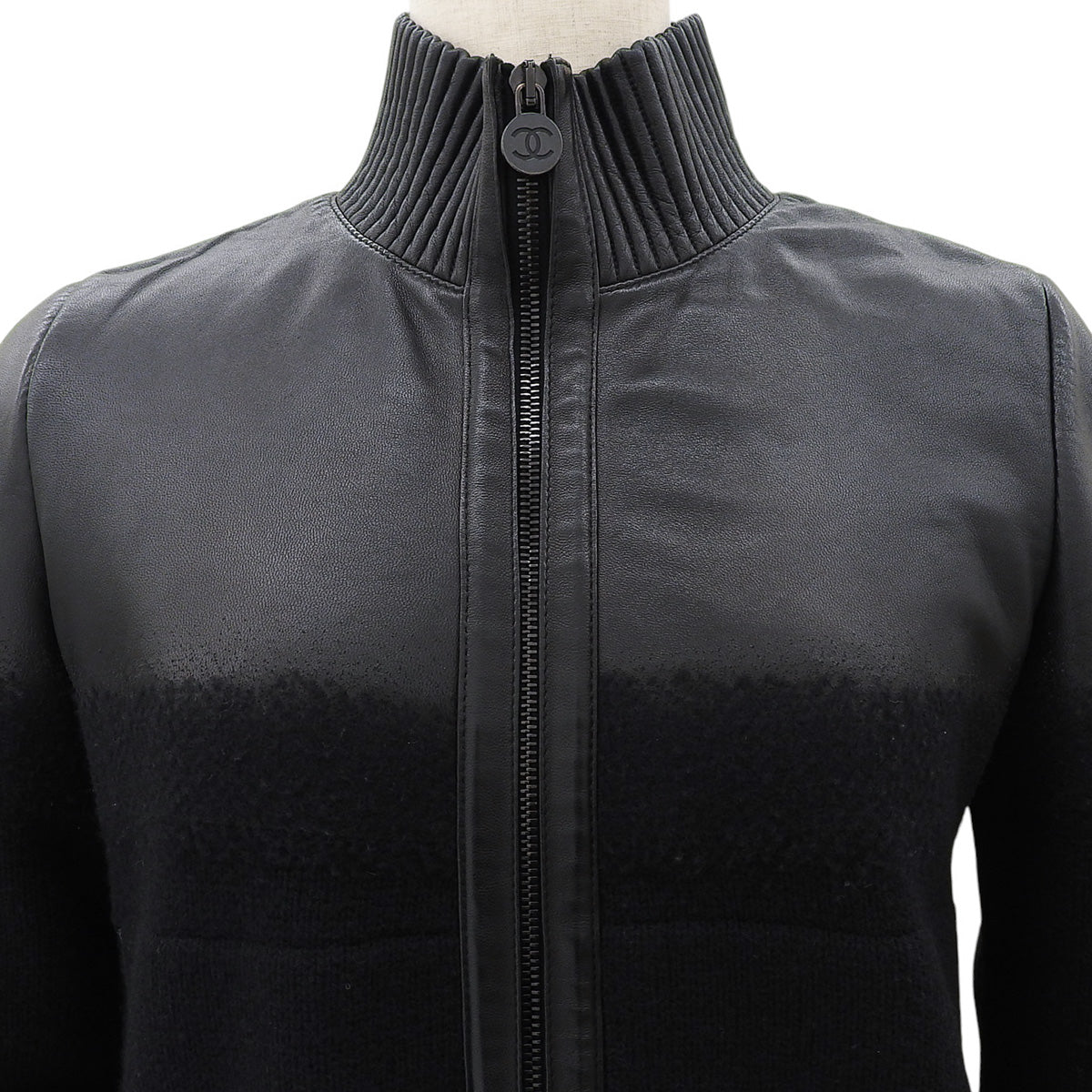 2012 Wool and Leather Combo CC Logo Zip-Up Blouson #34 Black