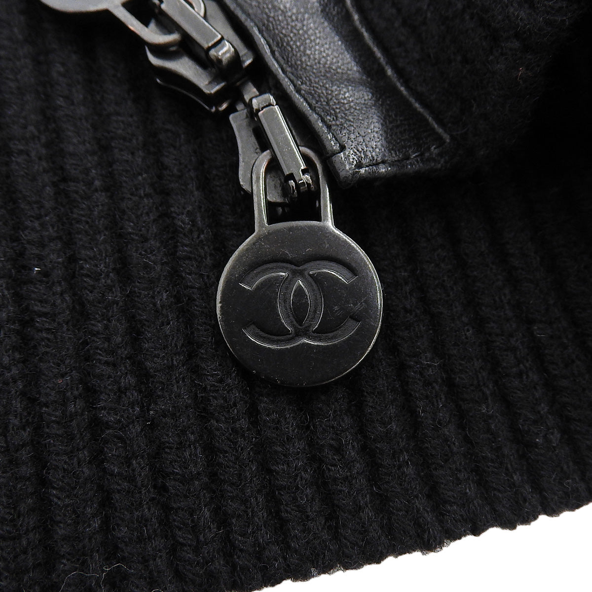2012 Wool and Leather Combo CC Logo Zip-Up Blouson #34 Black