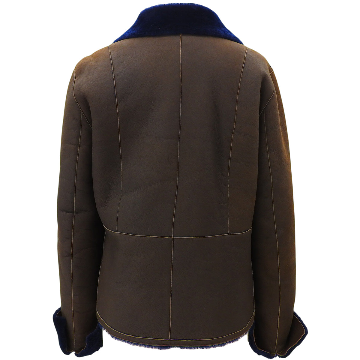 2004 Logo Zip-Up Leather Jacket #38 Brown/Navy