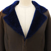 2004 Logo Zip-Up Leather Jacket #38 Brown/Navy